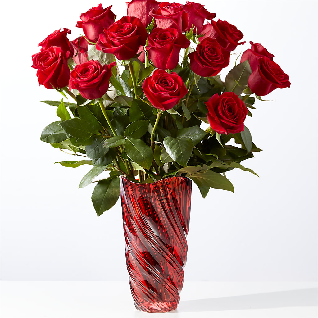 Classic Love Red Rose Bouquet with Luxe Swirl Vase – Platte Floral, Colorado Springs CO