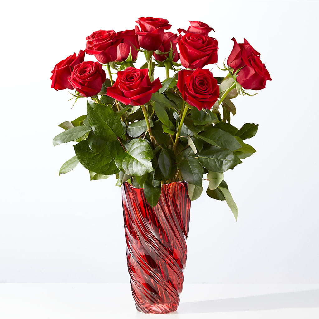 Classic Love Red Rose Bouquet with Luxe Swirl Vase – Platte Floral, Colorado Springs CO
