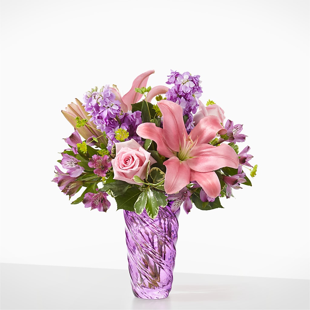 Precious Petals Bouquet with Luxe Swirl Vase – Platte Floral, Colorado Springs CO