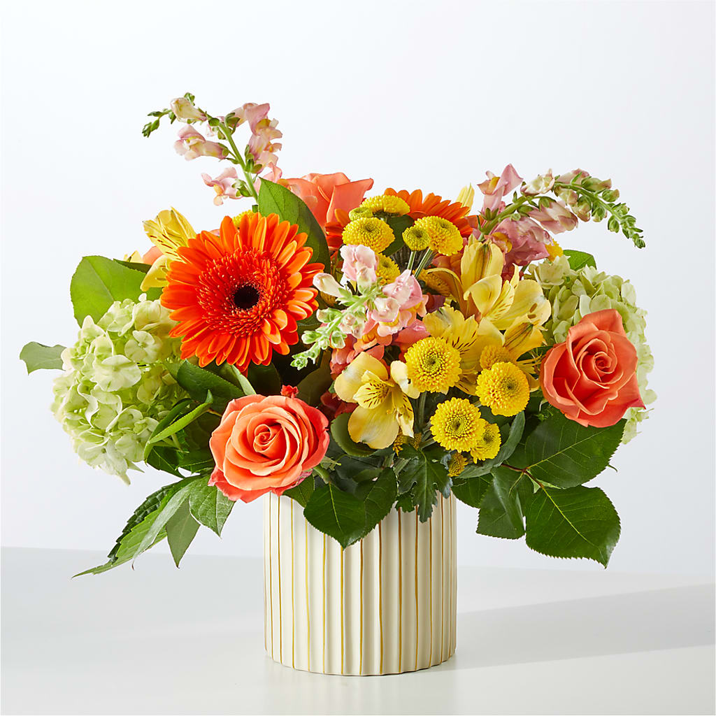 Autumn Sunshine Bouquet with Ivory Vase –  Platte Floral, Colorado Springs CO