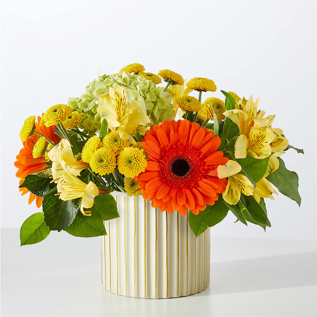 Autumn Sunshine Bouquet with Ivory Vase –  Platte Floral, Colorado Springs CO